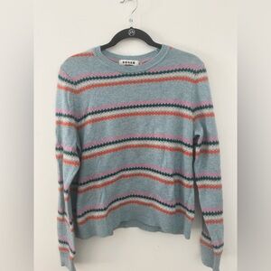 Boden Blue Sweater with Pink and Orange Stripes